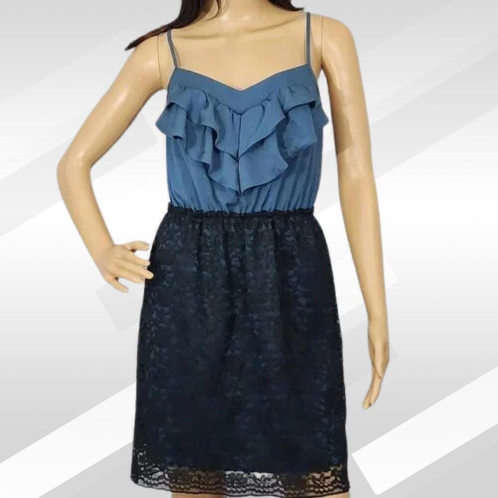 *Xhilaration Blue Black Ruffle Lace Dress Size M